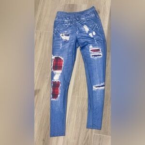 Stylish Blue Distressed Women leggings (faux jeans)